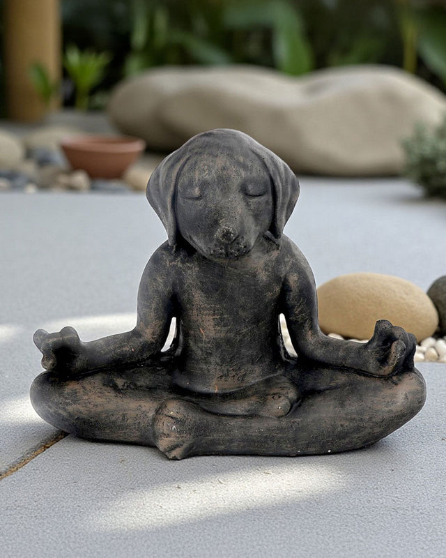 Cast Stone Meditating Zen Yoga Dog Statue USA Made - Sculptures & Statues