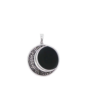 Celestial Crescent Moon Pendant – Sterling Silver with Black Onyx & Marcasite - Pendant