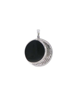 Celestial Crescent Moon Pendant – Sterling Silver with Black Onyx & Marcasite - Pendant
