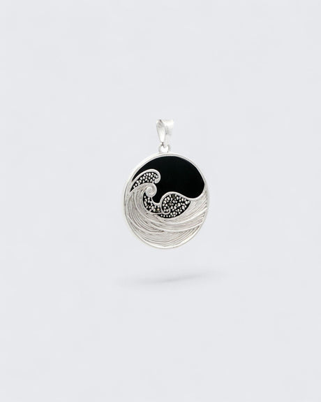 Celestial Midnight Wave Pendant – Sterling Silver with Onyx & Marcasite - Pendant