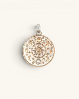 Celestial Sun Moon Phases Pendant with Citrine — Silver-Plated Bronze - Pendant