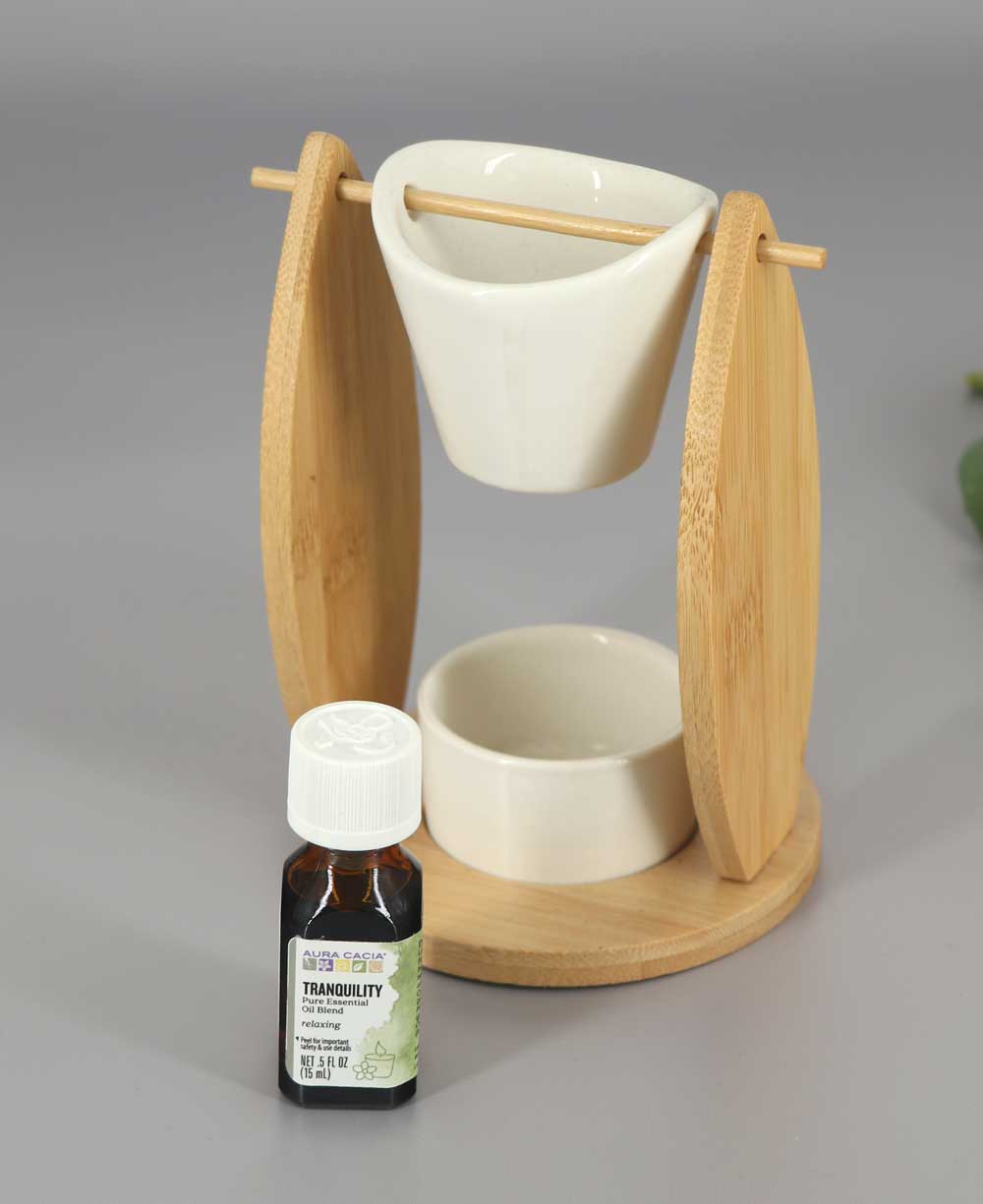 Ceramic and Bamboo Oil Burner Set Essential Oil - Candle & Oil Warmers Bucket