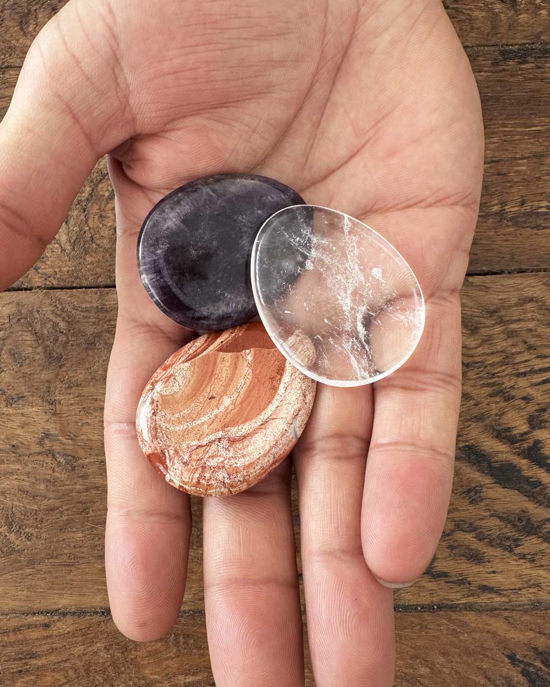 Chakra - Aligned Worry Stone Trio – Amethyst, Clear Quartz & Red Agate Palm Stones (Set of 3) - Decor