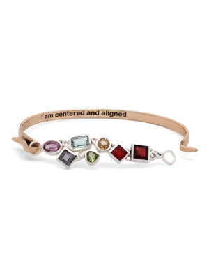 Chakra Alignment Gemstone Cuff – Sterling Silver & Bronze Bracelet with 7 Chakra Stones - Bracelets