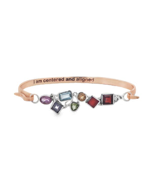 Chakra Alignment Gemstone Cuff – Sterling Silver & Bronze Bracelet with 7 Chakra Stones - Bracelets