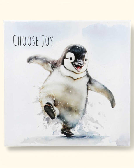 Choose Joy Happy Penguin Inspirational Canvas Print Wall Hanging - Posters, Prints, & Visual Artwork