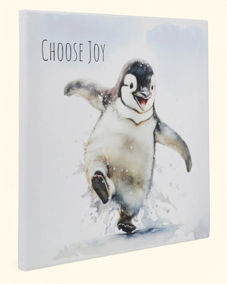 Choose Joy Happy Penguin Inspirational Canvas Print Wall Hanging - Posters, Prints, & Visual Artwork