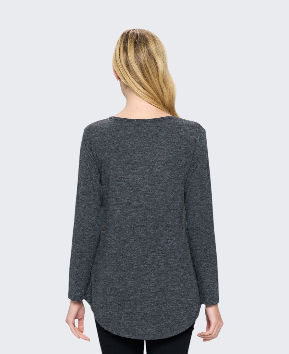 Collect Beautiful Moments Floral Wreath Long Sleeve Tunic Top — Charcoal Grey - Small