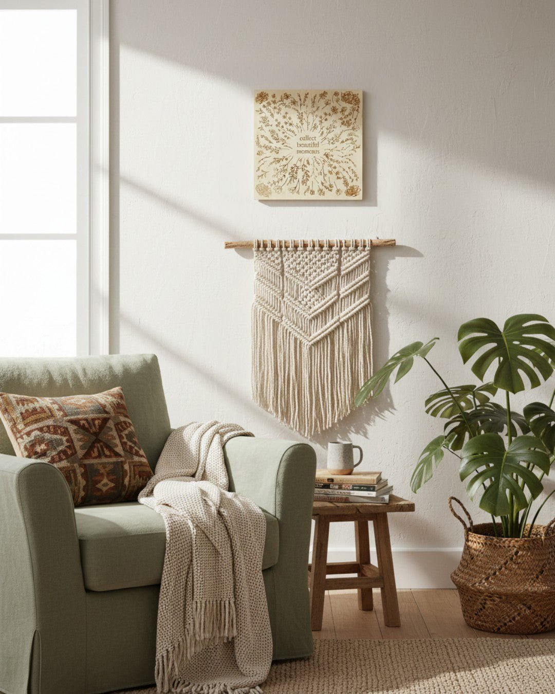 Collect Beautiful Moments Wood Wall Sign — 12 Inch Botanical Engraved Inspirational Decor - Wall Decor