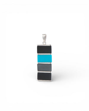 Color Block Protection Pendant – Sterling Silver with Onyx, Hematite & Turquoise Inlay - Charms & Pendants