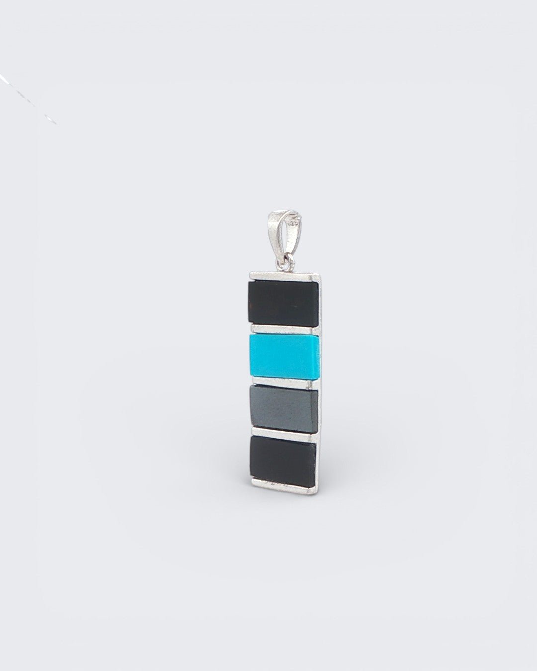 Color Block Protection Pendant – Sterling Silver with Onyx, Hematite & Turquoise Inlay - Charms & Pendants