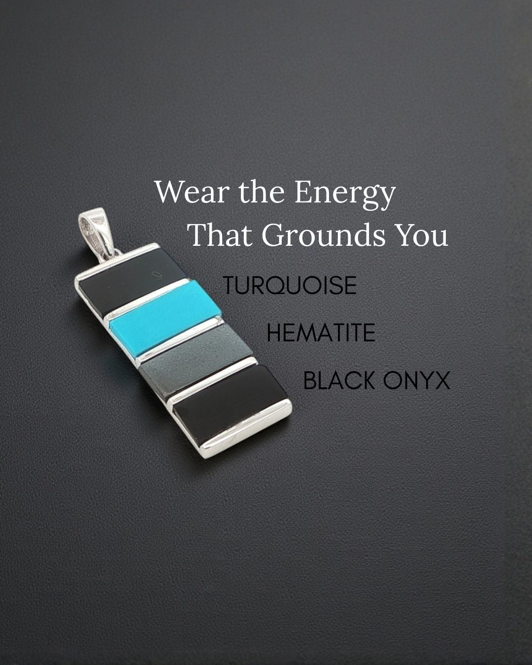 Color Block Protection Pendant – Sterling Silver with Onyx, Hematite & Turquoise Inlay - Charms & Pendants