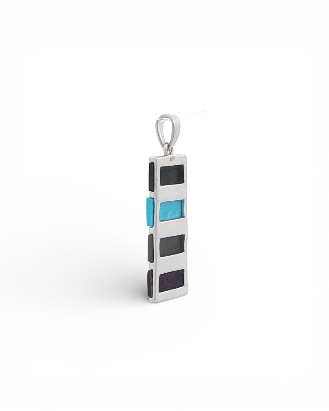 Color Block Protection Pendant – Sterling Silver with Onyx, Hematite & Turquoise Inlay - Charms & Pendants