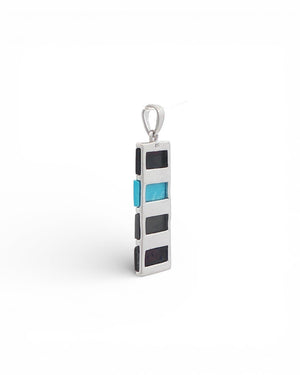 Color Block Protection Pendant – Sterling Silver with Onyx, Hematite & Turquoise Inlay - Charms & Pendants