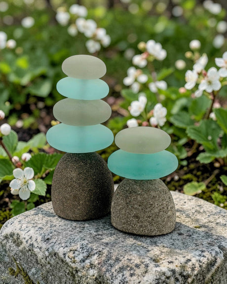 Colorful Glass Garden Zen Cairn Statue - Sculptures & Statues Triple Rock