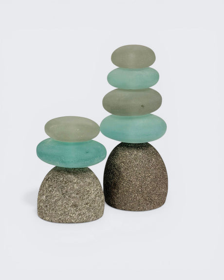 Colorful Glass Garden Zen Cairn Statue - Sculptures & Statues Triple Rock