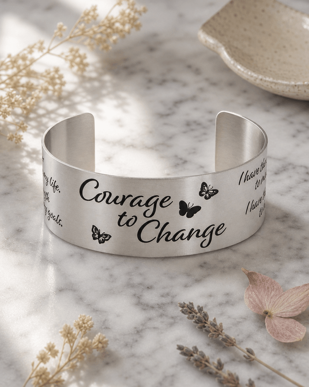 Courage To Change Stainless Steel Adjustable Inspirational Cuff Bracelet - Bracelets