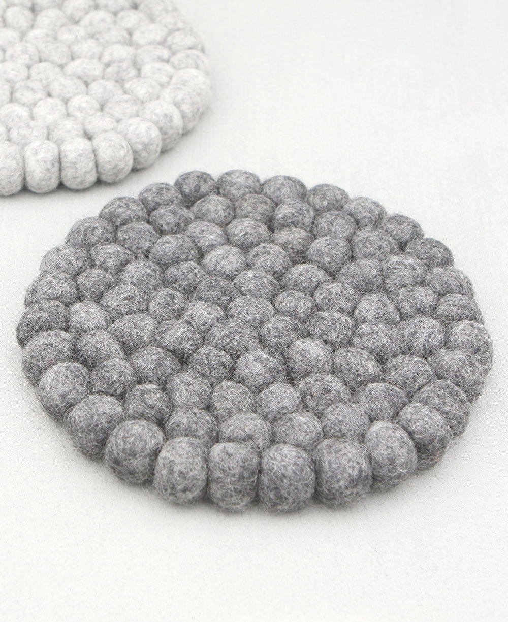 Cozy Gray Pom - Pom Trivet, Nepal - Housewares Light Grey