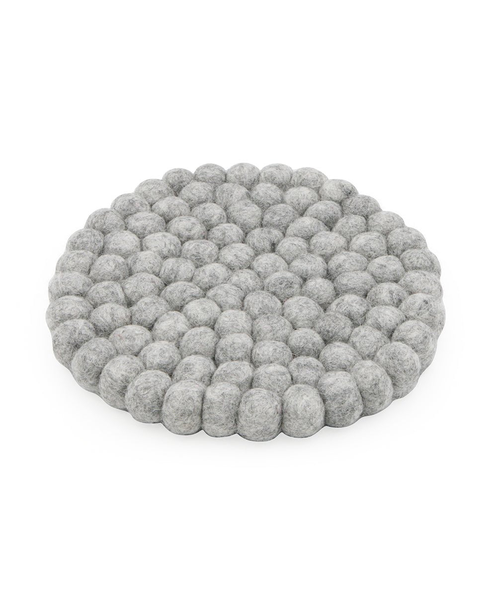 Cozy Gray Pom - Pom Trivet, Nepal - Housewares Light Grey