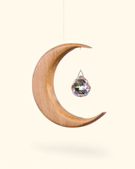 Crystal and Wood Moon Shaped Suncatcher - Suncatchers Small