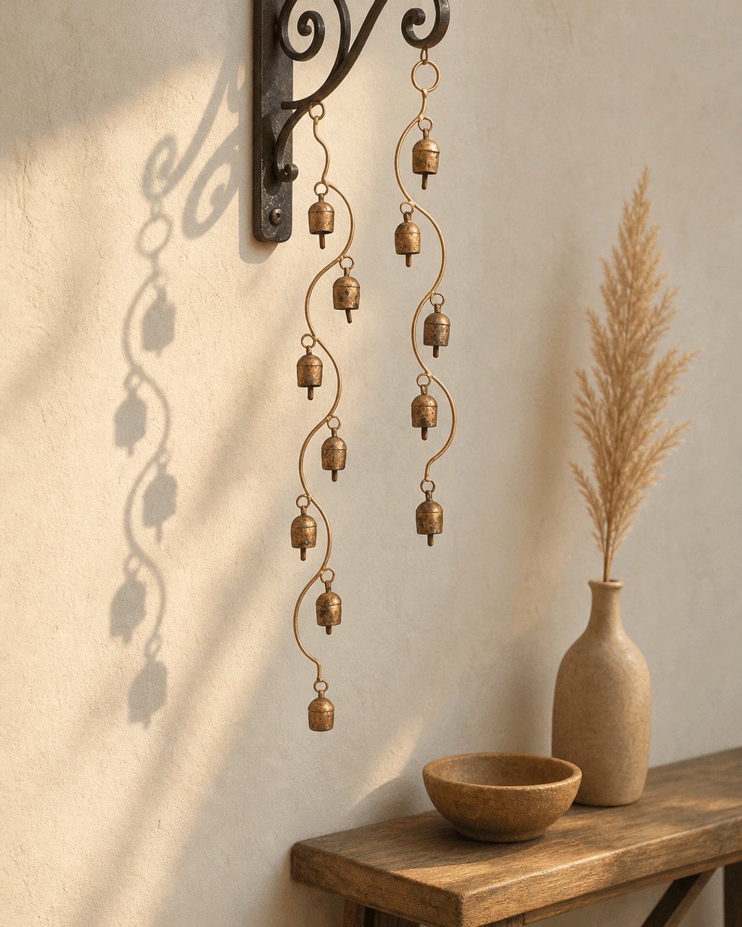 Curved Stem Wind Chime with Indian Bells, Fairtrade - Wind Chimes 5 Bells