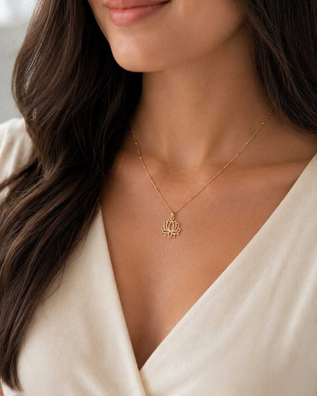 Dainty Gold - Plated Lotus Bloom Necklace — Satellite Chain - Necklace