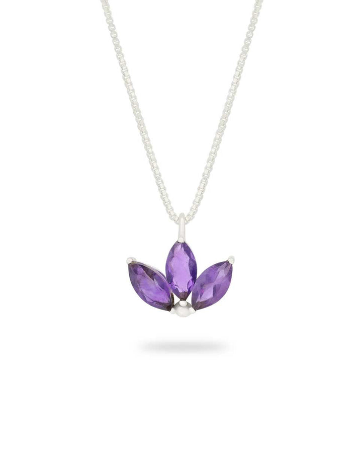 Dainty Lotus Birthstone Sterling Silver Necklace - Necklaces Feb (Amethyst)