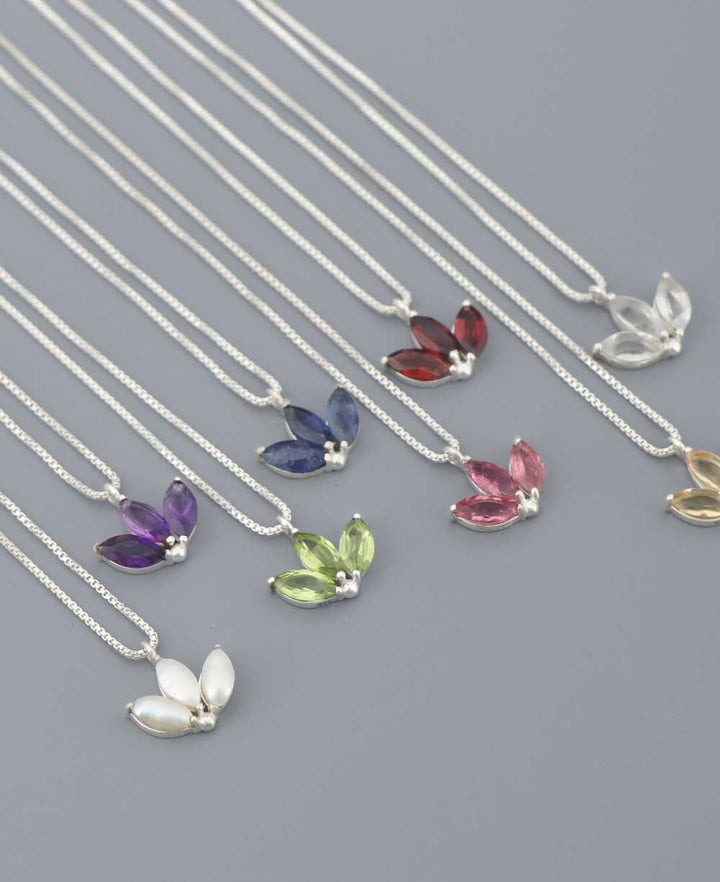 Dainty Lotus Birthstone Sterling Silver Necklace - Necklaces Jan (Garnet)