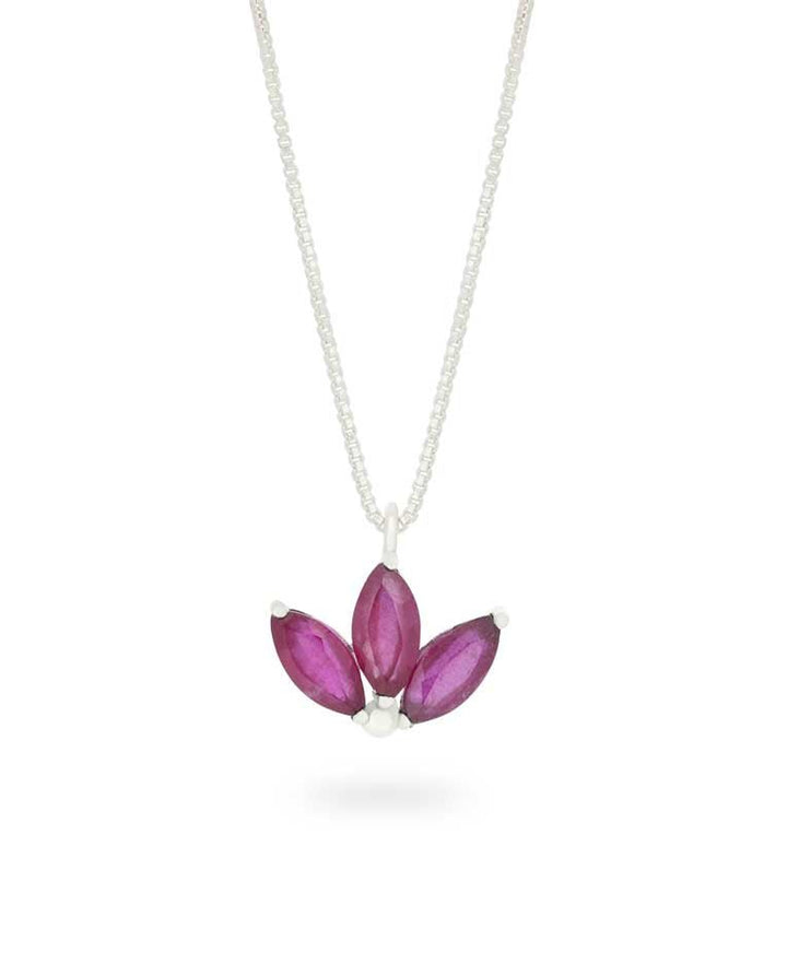 Dainty Lotus Birthstone Sterling Silver Necklace - Necklaces July (Ruby)