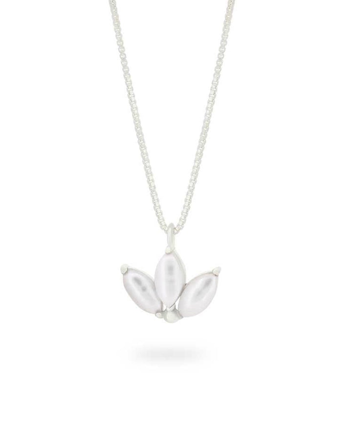 Dainty Lotus Birthstone Sterling Silver Necklace - Necklaces June (Pearl)