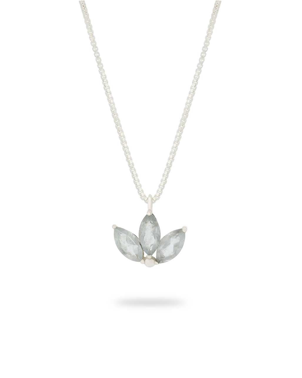 Dainty Lotus Birthstone Sterling Silver Necklace - Necklaces March (Aquamarine)