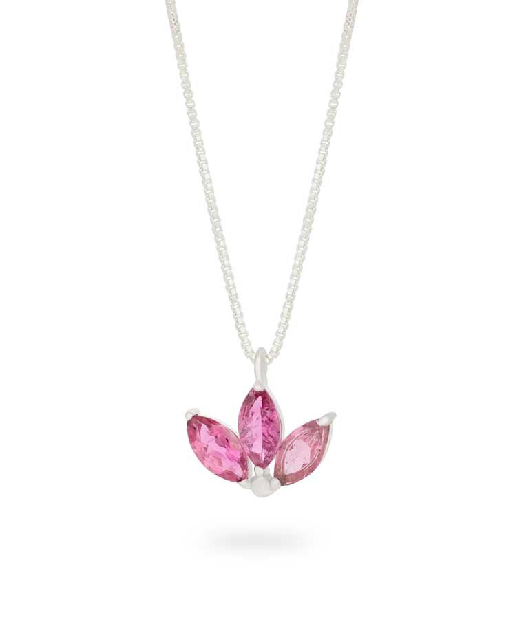 Dainty Lotus Birthstone Sterling Silver Necklace - Necklaces Oct (Tourmaline)