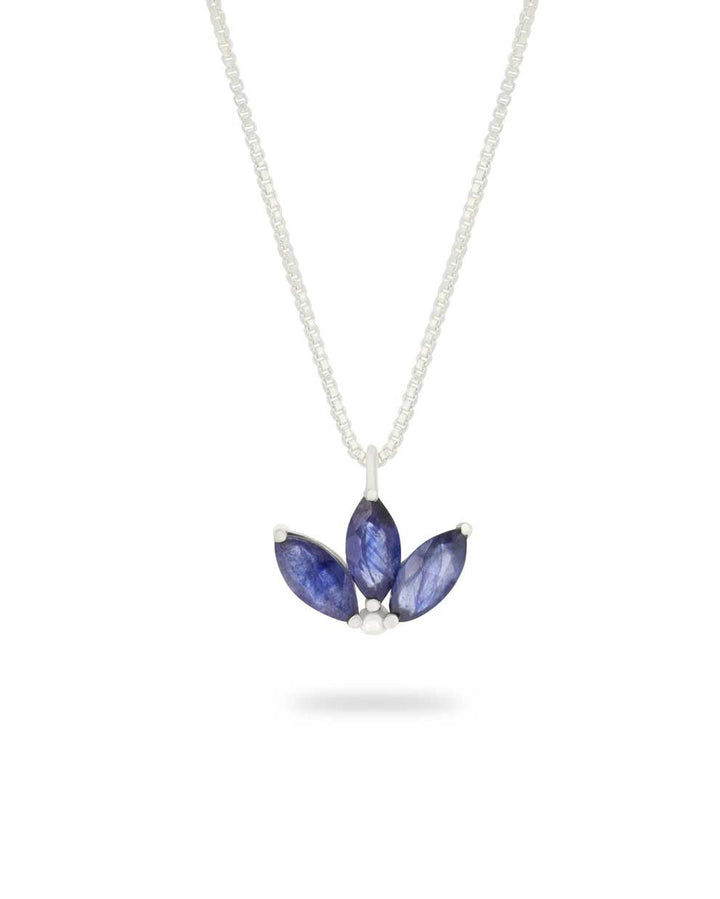 Dainty Lotus Birthstone Sterling Silver Necklace - Necklaces Sept (Sapphire)