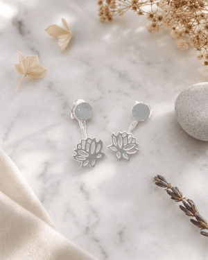 Dainty Lotus Ear Jackets, Sterling Silver Stud Earrings - 