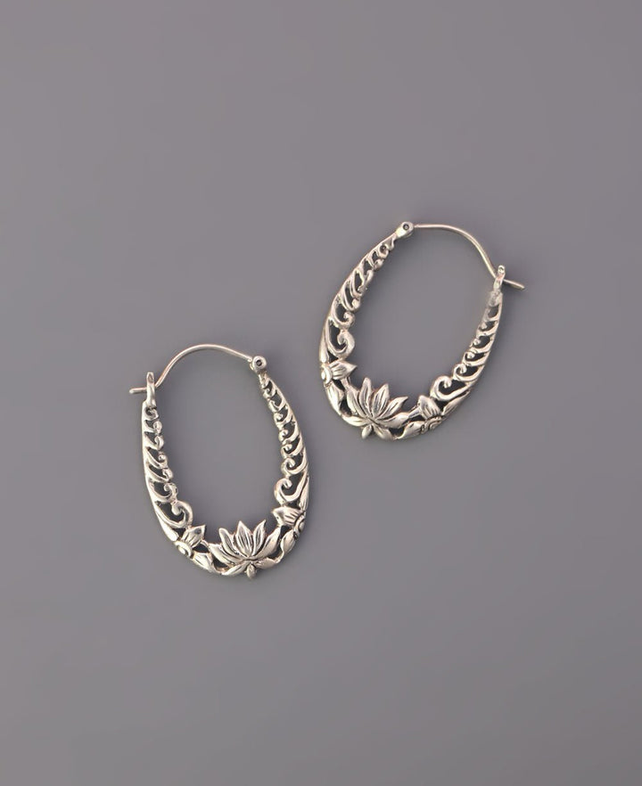 Dainty Sterling Silver Lotus Hoop Earrings - Earrings
