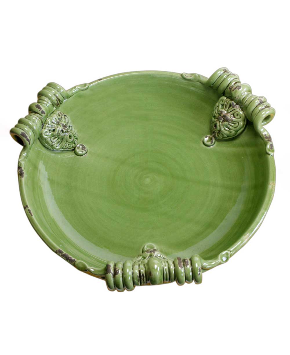 Decorative Italian Green Platter with Rustic Finish - Accents