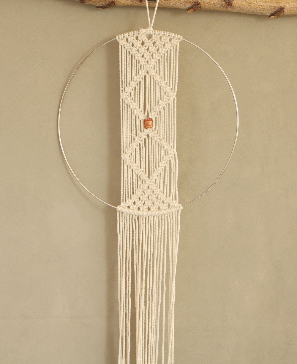 Diamond and Hoop Boho Macramé Wall Hanging, India - Wall Art