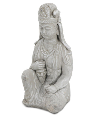 Distressed Finish Cast Stone Garden Kuan Yin Statue Made in the USA - Sculptures & Statues