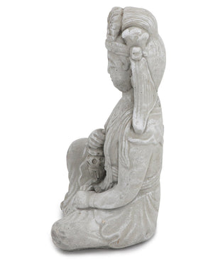 Distressed Finish Cast Stone Garden Kuan Yin Statue Made in the USA - Sculptures & Statues