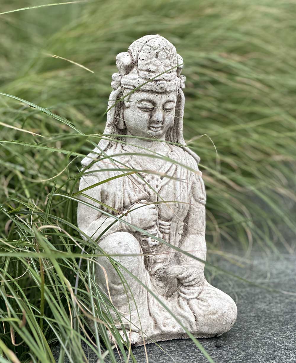 Distressed Finish Cast Stone Garden Kuan Yin Statue Made in the USA - Sculptures & Statues