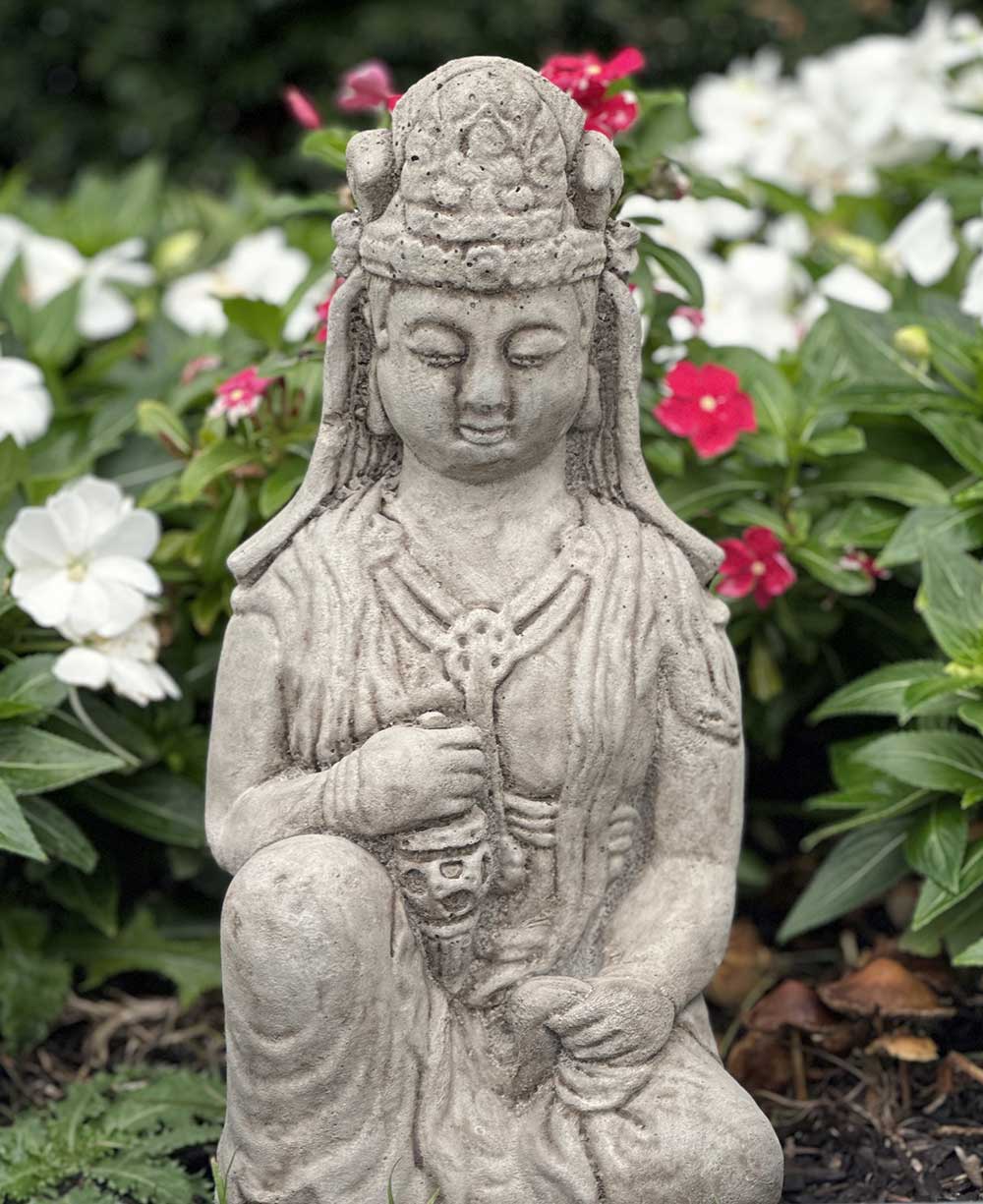 Distressed Finish Cast Stone Garden Kuan Yin Statue Made in the USA - Sculptures & Statues