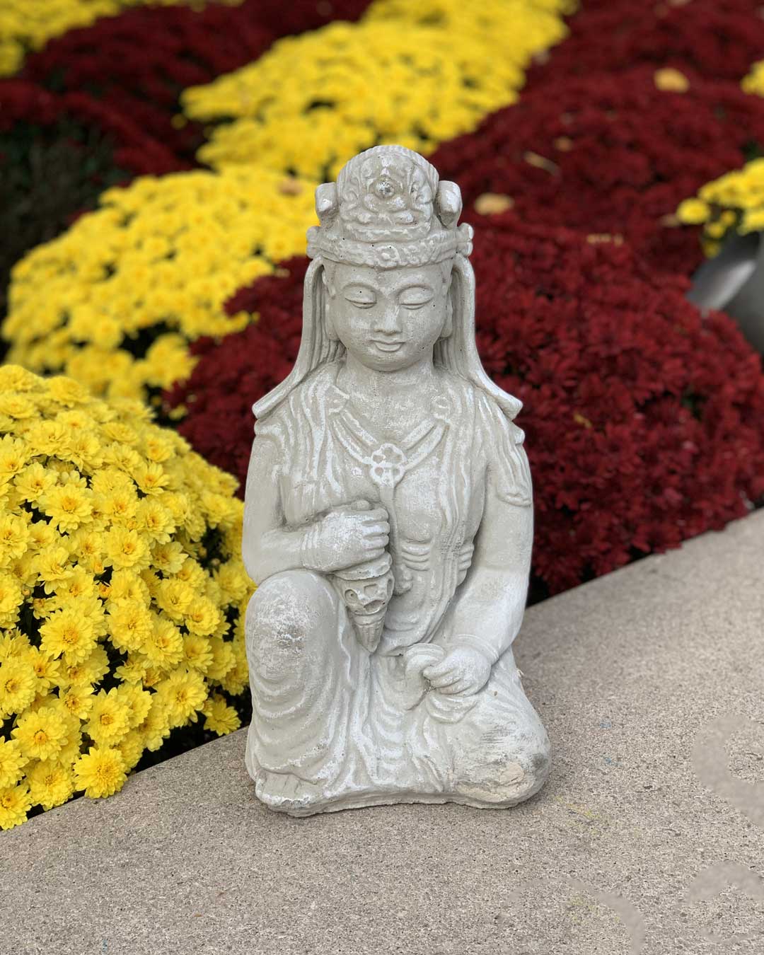 Distressed Finish Cast Stone Garden Kuan Yin Statue Made in the USA - Sculptures & Statues