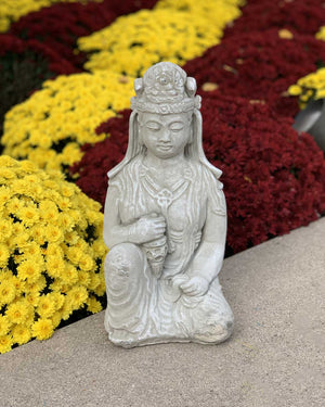 Distressed Finish Cast Stone Garden Kuan Yin Statue Made in the USA - Sculptures & Statues