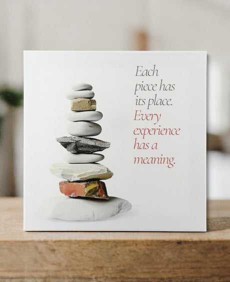 "Each Piece Has Its Place" Zen Cairn Canvas — 12 - Inch Wood Framed Wall Art - Wall Hanging