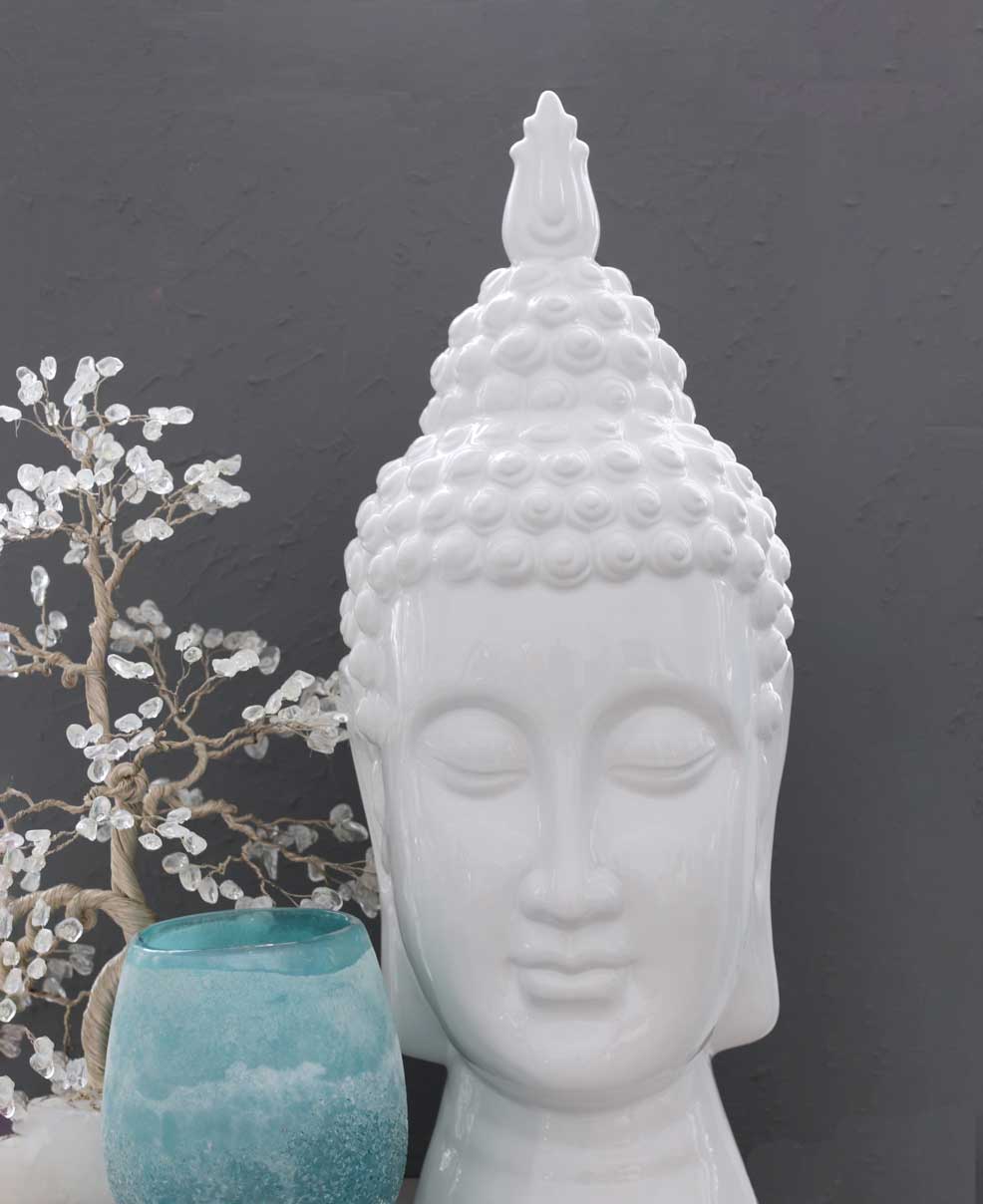 Elegant Ceramic Buddha Head Statue, 20 Inches - Sculptures & Statues