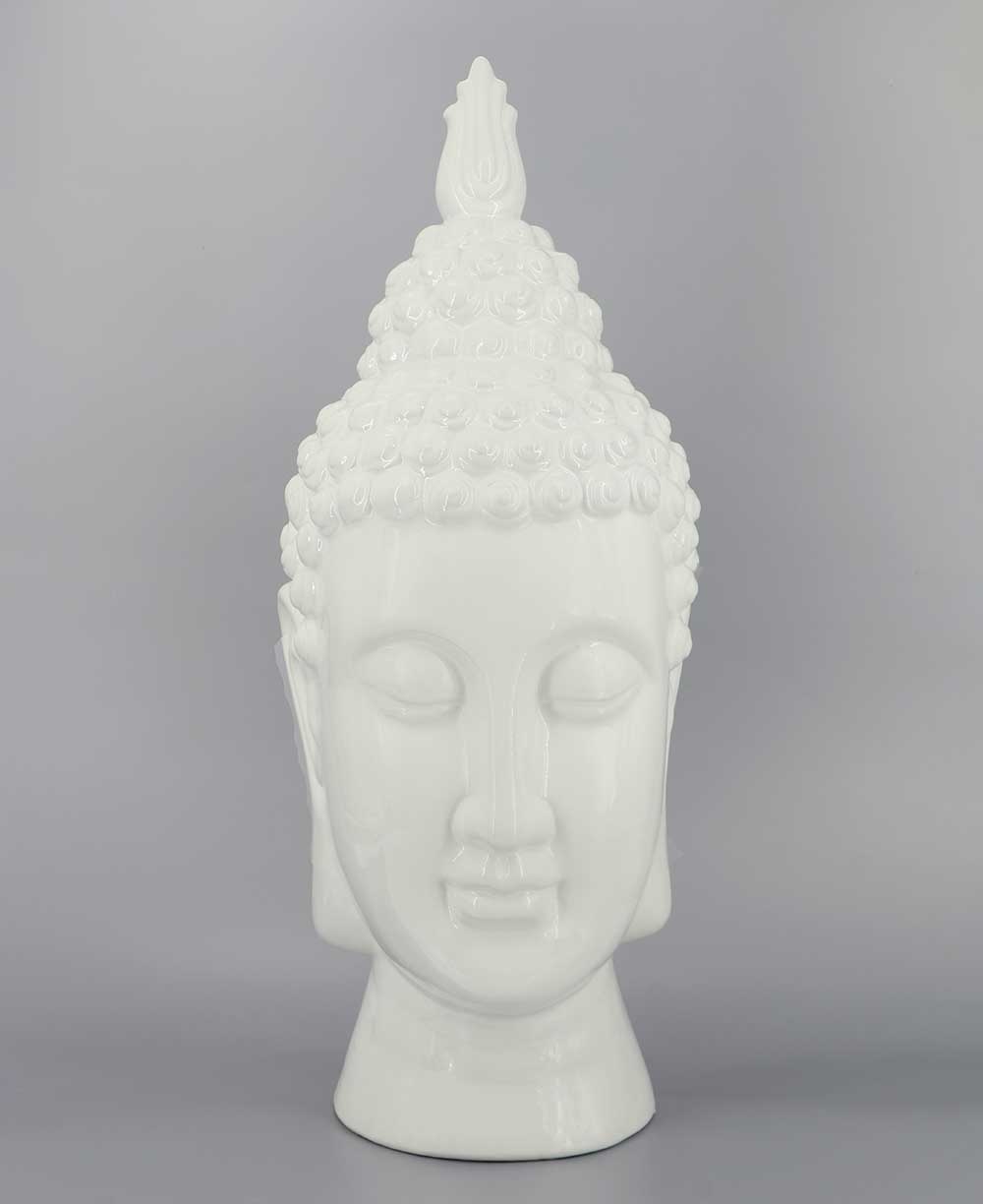 Elegant Ceramic Buddha Head Statue, 20 Inches - Sculptures & Statues