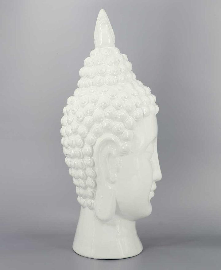 Elegant Ceramic Buddha Head Statue, 20 Inches - Sculptures & Statues