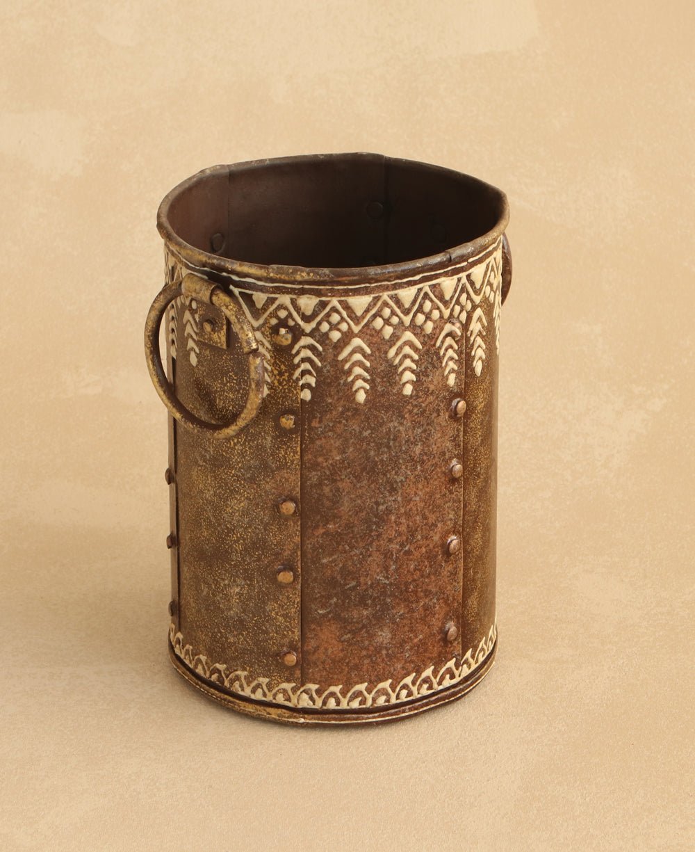 Embossed Iron Vase with Antique Finish, India - Vase