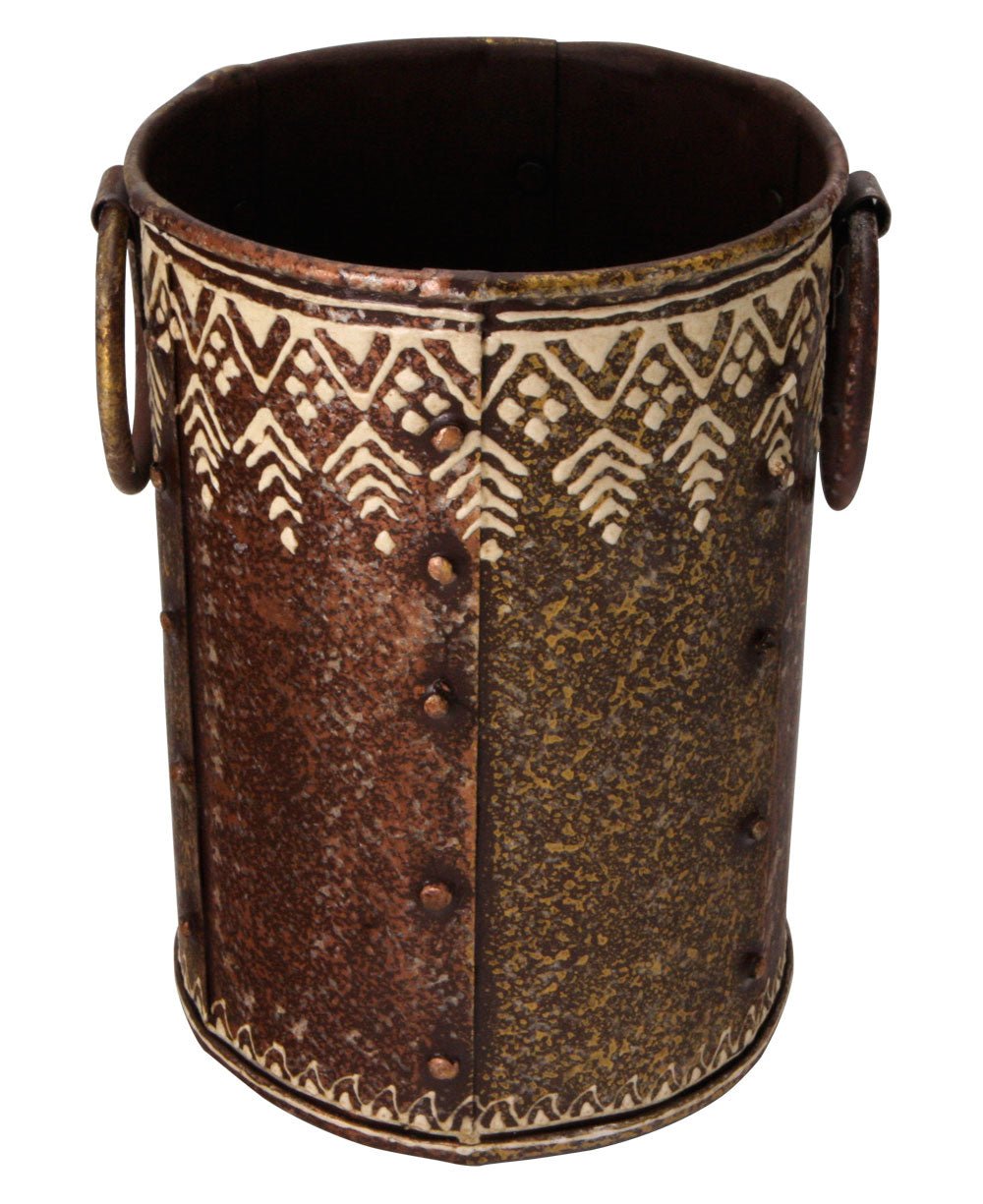 Embossed Iron Vase with Antique Finish, India - Vase