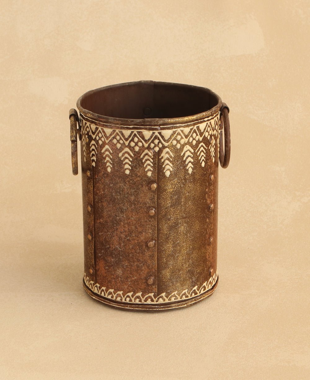 Embossed Iron Vase with Antique Finish, India - Vase